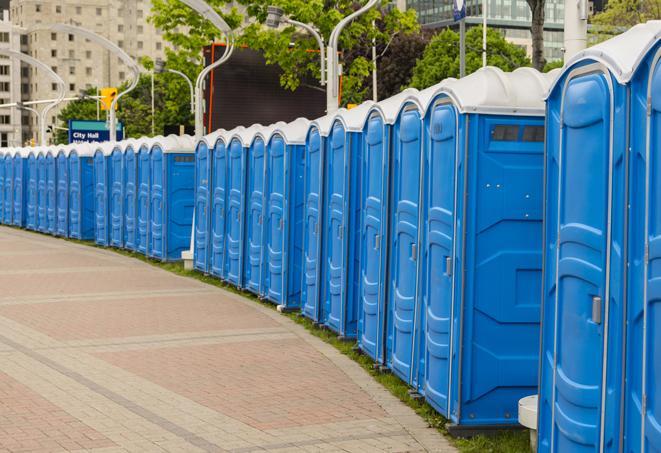 Seasonal porta potty units set up at a Saint Peters, Missouri venue